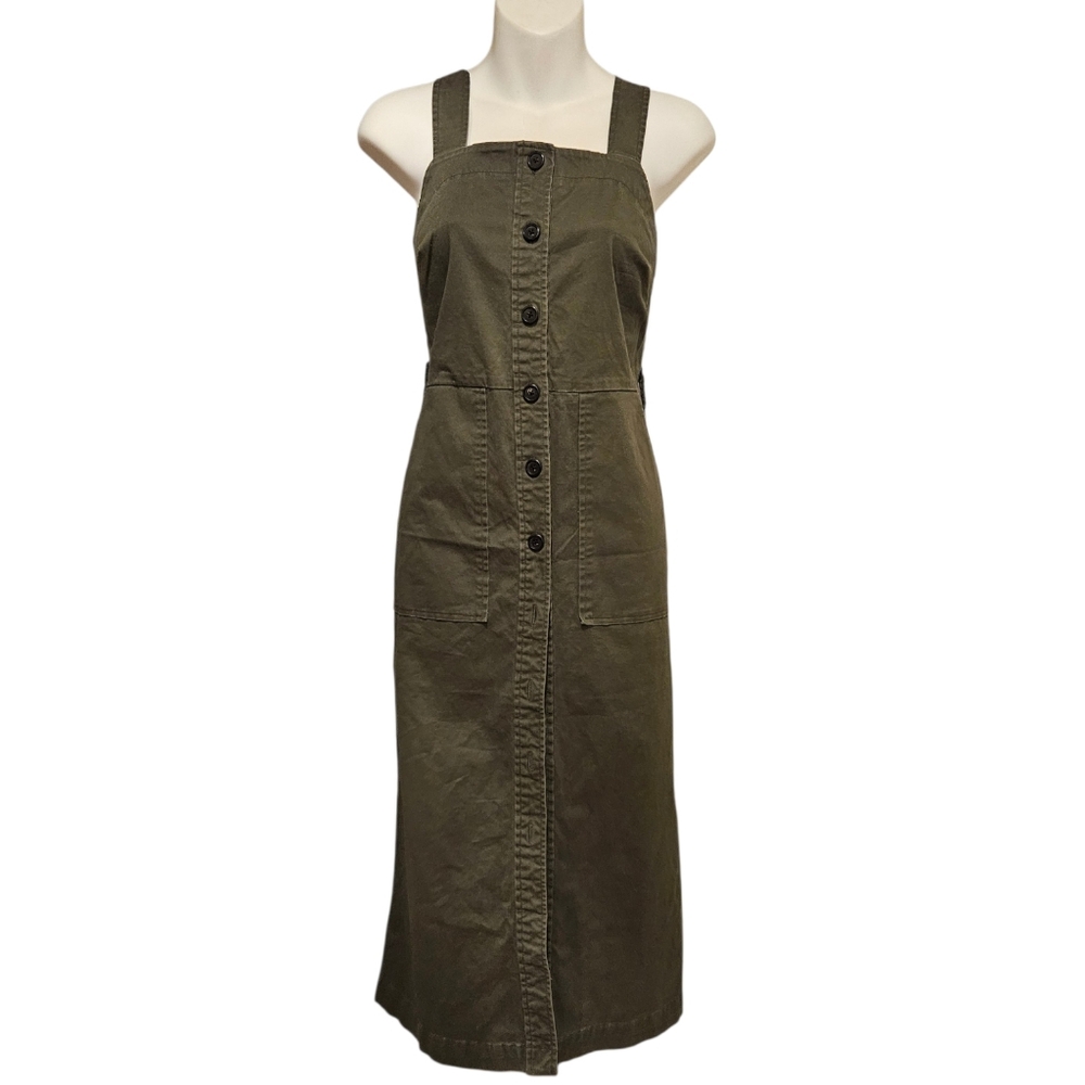 Olive Green Button-Front Midi Dress Sz.M